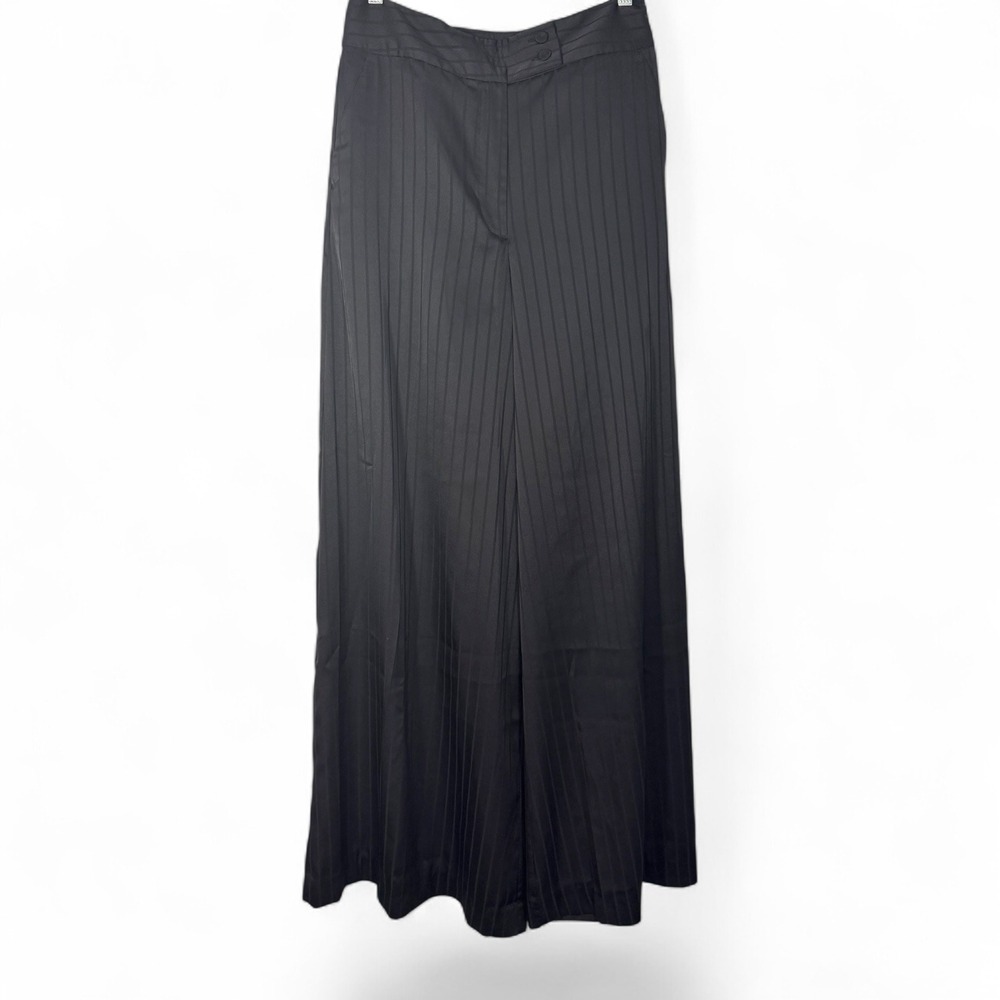 Zara Womens Black Pinstripe Palazzo Pants High Rise Wide Leg Trousers Size M NWT